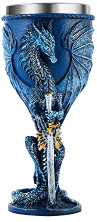 OTARTU Medieval Blue Dragon Goblet Stainless Steel Dungeons and Dragons Gift Chalice Wine Goblet 210ml (Blue Sword Dragon)