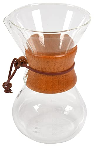 Yessetry Cafetera de vertido de 800 ml con jarra de vidrio y filtro reutilizable, cafetera manual con de madera marrón real