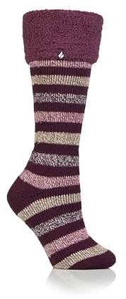 HEAT HOLDERS SOCKSHOP Ladies 2.3 TOG Hellebore Cosy Cuff Wellington Boot Socks 4-8 Cabernet