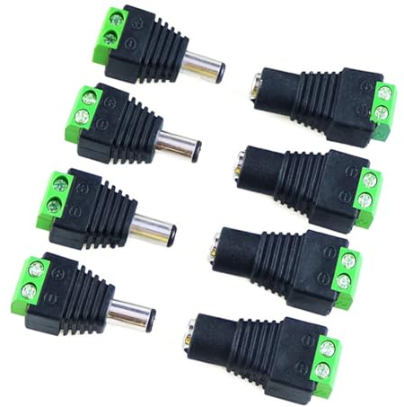 Imoumou 8 stück DC Buchse + DC Stecker Adapter 2,1 x 5,5 mm Männlich und Weiblich Netzadapter Steckverbinder Hohlbuchse Netzteil Kupplung (4 x DC Buchse, 4 x DC Stecker)