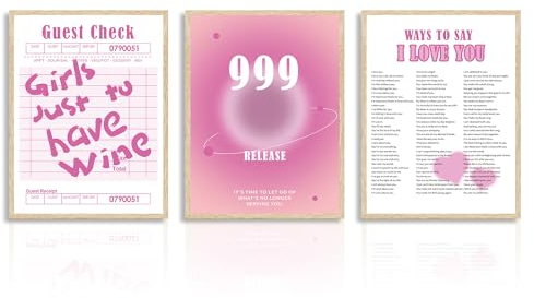 Dazzlewall Rosa Preppy Wandbilder Rosa Farbverlauf Aura, Trendy Ästhetische Leinwand Bilder für Schlafsaal Teen Mädchen Zimmer Deko 30x40 cm 3er Set Ohne Rahmen