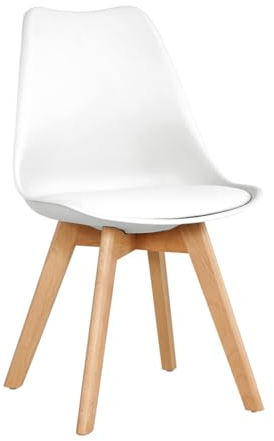 SHIITO Silla de Comedor de Estilo Nórdico - 47 x 42 x 84 cm - Modelo Karlson- Diseño Sencillo y Elegante - con Patas de Haya - Color Blanco