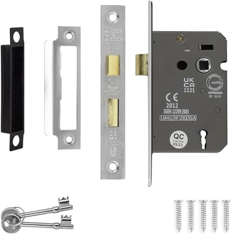 Decoranddecor Sash Mortice Door Lock with Keys - 2.5inc /64mm - Polished Chrome - Fire Rated - UKCA & CE Approved