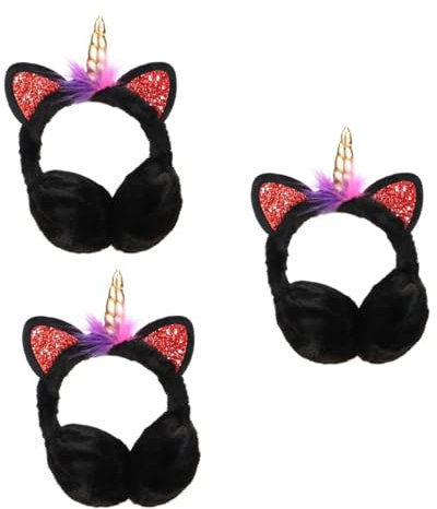Holibanna 3pezzi Paraorecchie Invernali Peluche Forma Di Unicorno Cuffie Morbide e Calde Per Ragazze e Donne Copriorecchie Invernali Per Feste e Natale Nero