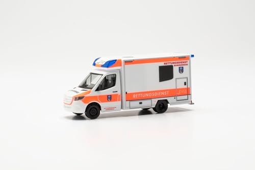 herpa Modellauto Mercedes-Benz Sprinter 18 Fahrtec RTW Rettungsdienst Bundeswehr Notarzt, Miniatur im Maßstab 1:87, Sammlerstück, Made in Germany, Modell aus Kunststoff
