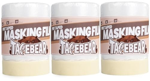 TAPEBEAR Pellicola Adesiva per Mascheratura 550mm x 27m, 2 in 1 Teli Plastica Film per Mascheratura, Copritutto per Imbianchino con Adesivo, Protettivo Teli per Coprire Mobili, Ipingere, 3 Rotoli