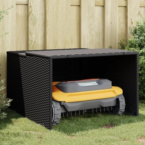 Kavolet Mähroboter Garage Dach Carport Überdachung für Rasenroboter Automower Rasenmäher Roboter Garage Garten Witterungsbeständig Mährobotergarage 86x90x52/57 cm Poly Rattan