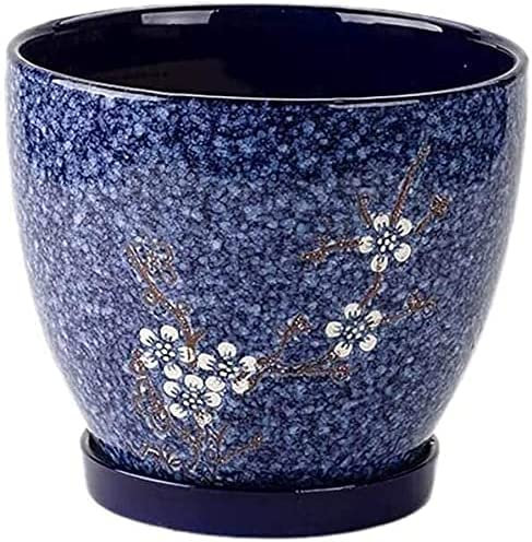 JKJZSALJ Pot De Plante De Simplicité À Motif De Prunier Chinois, Pot De Fleur en Céramique Émaillée Bleue, pour Intérieur Et Extérieur, Rebord De Fenêtre, Plantes Succulentes, Décoration De La Maison