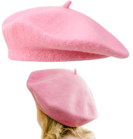 AWOCAN Baskenmütze Französische Baskenmütze Klassische Mode Beanie Mütze für Männer und Frauen Künstler Hut Solide Farbe Weich (Acrylfaser, rosa)