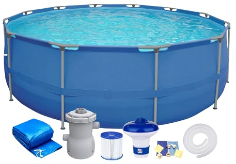 Piscine de Jardin - Set Ø 305 x 76 cm. Comprend : Pompe, Filtre, Distributeur de Chlore, Couverture de Piscine. Frame Pool Set Rond. All in One