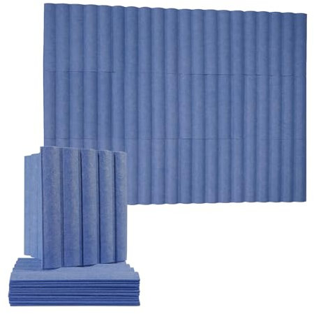 Tao.space Quadratische, laminierte Akustikpaneele in Wellenform, 30,5 x 30,5 x 0,5 cm, schallabsorbierend, geräuschunterdrückend, Wandpaneele für Zuhause, Büro, Kino, Blau, 12 Stück