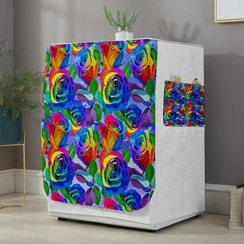 Highdi 3D Funda de Lavadora Cubierta Exterior,Adapta a la Mayoría de Lavadoras y Secadoras de Carga Frontal Protector Solar a Prueba de Polvo (Estampado de Rosas 4,L Capacidad 10.5~12 KG)