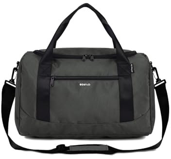 ECOHUB 20L Handgepäck Tasche, für Ryanair handgepäck 40x20x27, Faltbare Reisetasche Handgepäck Flugzeug, Wasserabweisend Sporttasche mit Schultergurt, Weekender Tasche Herren Damen(Grau)