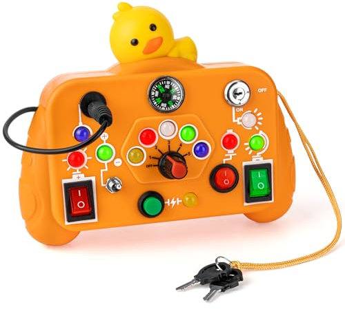 OFUN Montessori Spielzeug Busy Board ab 1 Jahr, Sensorik Spielzeug Motorikspielzeug Activity Board Lernspielzeug mit LED Lichtschalter für Baby Kleinkinder Jungen Mädchen ab 1 2 3 4 Jahre Geschenk