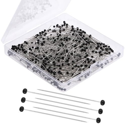 600 Stück Stecknadeln mit Kopf, Stecknadeln mit Kunststoffkopf Schwarz 38mm Fstecknadeln mit Aufbewahrungsbox Nähen Zubehör für Basteln Nähen Säumen Craft,Jewelry Komponenten Dekoration