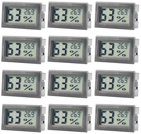 12 x Digital Thermometer Hygrometer Innen, Mini Luftfeuchtigkeitsmesser Raumthermometer Innen, Zimmerthermometer für Zuhause Büro Gewächshaus Kühlschrank, Schwarz