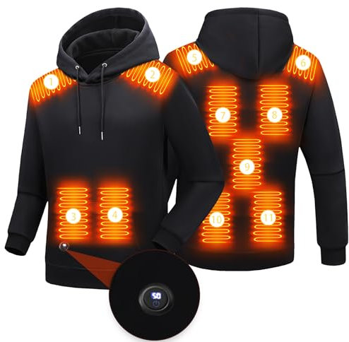 NEEMOSI Beheizbare Jacke Hoodie für Herren Damen Elektrische Beheizte Kapuzenpullover Sweatshirt 11 Heizzonen LED-Display Casual Pullover Hoody mit Kapuze Winter Warm für Outdoor Camping Wandern Jagd