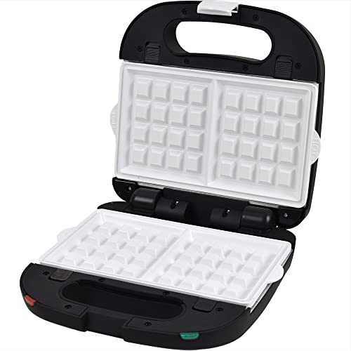 Syntrox Germany Kombigerät mit Wechselplatten SM-1500W Perom, Antihaftbeschichtet, Edelstahl, Schwarzes Design, Kompakt und Robust, Rutschfeste Standfüße (Belgische Waffeln)