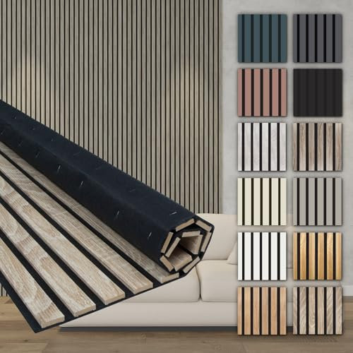 HEXIM Akustikpaneele Holz 278x60cm - Holzpaneele Wand Lamellenwand flexibel MDF Wandpaneele TV Wandverkleidung Holzwand Eiche braun (4 Paneele / 6,68 m² Sonoma Oak - AP06)