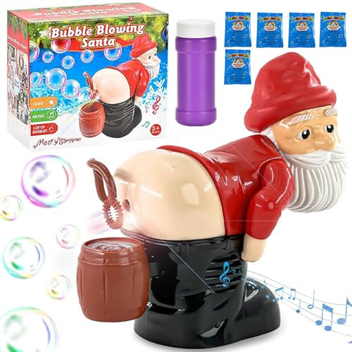 DONGTATA Weihnachtsmann Seifenblasenmaschine für Kinder mit 60ml Lösung Automatischer Bubble Maker Spielzeug mit Licht und Musik Partyspaß