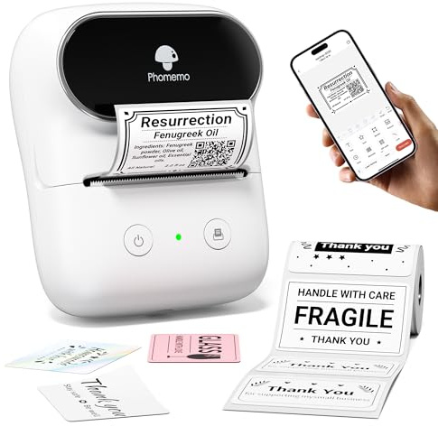 Phomemo M108 Etikettendrucker, Bluetooth Label Printer für 5000+ Vorlagen | Tragbarer Beschriftungsgerät Selbstklebend für Einzelhandel, Schule, Heim, Büro, Kompatibel mit Telefonen und PC, Weiß