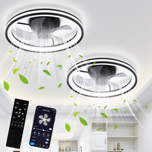 Jopassy 2er Deckenventilator Mit Beleuchtung Dimmbar Ventilator 50cm Mit Fernbedienung Und APP 6 Windstufen,Moderne Deckenleuchte mit Ventilator Leise für Schlafzimmer Wohnzimmer,Schwarz
