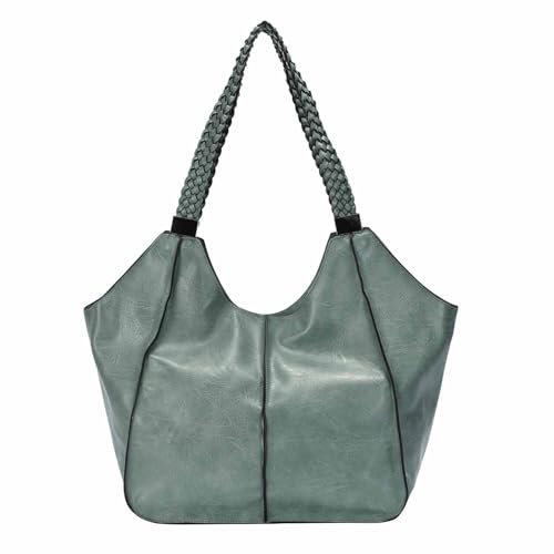 OBC Damen XXL Tasche Schultertasche Shopper Businesstasche Umhängetasche Workbag Henkeltasche Reisetasche FLECHTOPTIK Henkel Leder Optik Mint