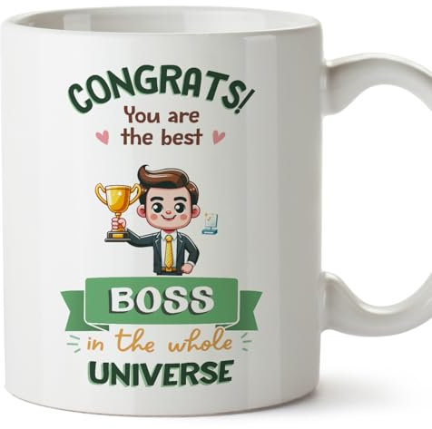 MUGFFINS Tazas para JEFE hombre - En Inglés - Best in Universe Trophy - 11 oz / 330 ml - Regalo original y divertido