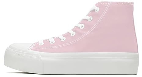 Women's Fashion Platform Trainers Ladies High Top Canvas Shoes Classic Platform Lace Up Sneakers Pumps Plimsolls Outdoor Sport Tennis Running Walking Shoes Breathable Pink