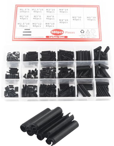 GIVIHGETI 580 Stück Spannstift Hohlsplinte Sortiment Set, Hohl Federstifte Manganstahl Sortiment Set, Größen M1.5 M2 M2.5 M3 M4 M5 M6 Schwarz, mit Aufbewahrungsbox