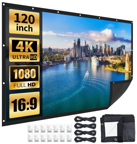 120 inch Projector Screen,2025 Upgraded- Black Backing Movies Screen,16:9 Foldable Anti-Crease Portable Projector Screens,Indoor Outdoor Washable for Home, Party, Office, Classroom