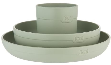 LOVI Geschirr Set mit Becher (Schale, Teller, Becher), Esstraining, Für jedes Alter, Spülmaschinenfest, BPA-frei und Melamin (Pistachio)
