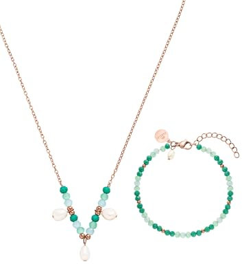 Purelei® Beach Breeze Set – Kette & Armband mit facettierten Glasperlen & Süßwasserperlen, verstellbar, 18K vergoldet, Schmuckset, Damenschmuck, Schmuck für Frauen (Rosegold)