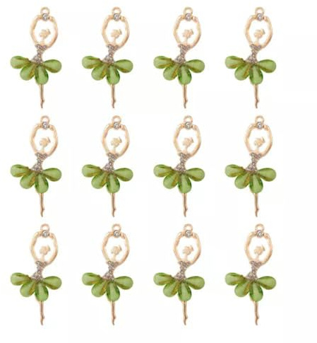20pcs Ballerina Inlaid Rhinestone Resin Ballet Dancer Pendants 60mm-Lime Green