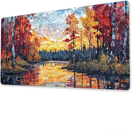 Gaming Mauspad XXL, Mousepad 600x300x4mm, Waldschreibtisch unterlage groß, Mit Nähten, rutschfeste Gummibasis, Wasserdicht und langlebig Tastatur unterlage Fluss, Geeignet für das Homeoffice K-6