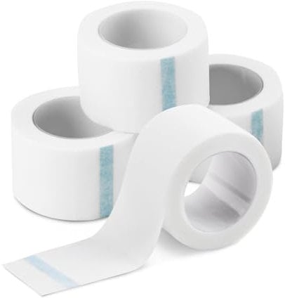 4 Rollen Micropore Tape 2,5cm x9,1m, Selbstklebender Verband, Hautfreundliches Mikroporen Band, Atmungsaktives Nasenband Mullband für Wundversorgung, Sport, Wimpernverlängerung