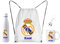 Genérico Lote Escudo de futbol Real Madrid - Personalizado con nombre - Mochila + botella + taza + llavero - Regalo Real Madrid para fans - Regalo original