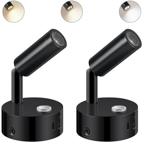 ERWEY 2er LED Leselampe 12V Wohnmobil,Wandleuchte Bettlampe mit Schalter Touch Dimmbar 3000K-6000K, DC 12V-24V Spot Innenbeleuchtung mit USB A+C-Anschlüssen für Boot Auto Van Yacht (Schwarz)