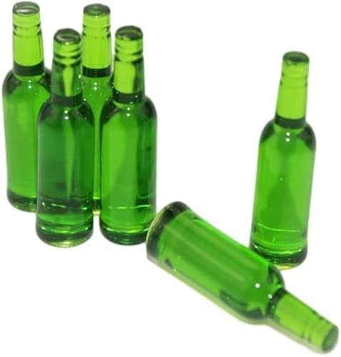 6Pcs Mini Green Beer Drinks Miniature Dollhouse Beer Glass Model Doll Drinks Kitchen Wine Bottles Toy Accessories, Dollhouse Miniature Beer Bottle Dining Drinks Decorations