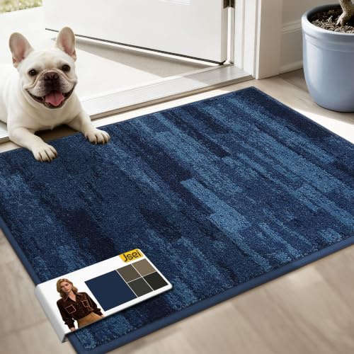 JSEI Non-Slip Door Mat, Dirt Trapper Washable Rug, 50 x 80cm Blue | Dirt Trapper, Non-Slip TPR Backing, Washable Entrance Rug, Low-Profile Door Mat