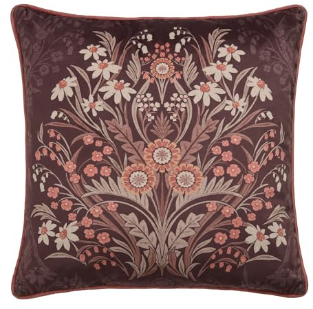Appletree Heritage Velvet Cushion, 100% Polyester Fill, Classic Floral Design, 43 x 43 cm, Chocolate, Square, Piped Border Detail, Polyester Cover, Two-tone Floral Pattern, Adult