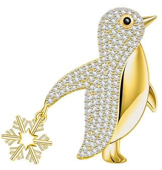 Unimooie Pinguin Schneeflocken Brosche Damen Vergoldeter Zirkonia Pinguin Mit Schneeflocke Niedliches Winter Weihnachten Accessoire Tier Schmuck Geschenk Für Frauen Schal Mantel Anstecknadel