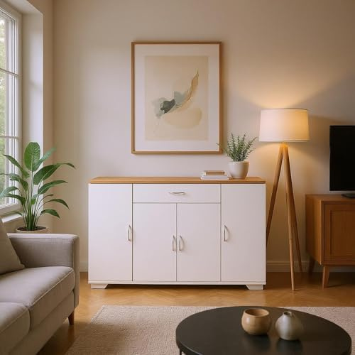 FurnitureR Table Console Blanche, Design Moderne, matériau MDF, Rangement Pratique, Dimensions compactes, ajout élégant à la Maison ou au Bureau