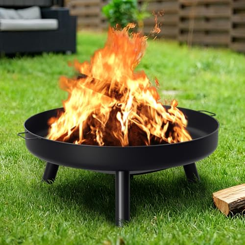Peviasot Braciere, Braciere Ø 80 cm, Braciere da giardino con 3 gambe e maniglie rimovibili, antiruggine, focolare in acciaio per giardino, terrazzo, focolare, barbecue