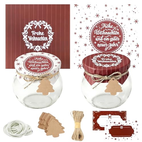 40 Marmeladendeckchen Weihnachten Sets,Marmeladendeckchen Weihnachten | 40 Marmeladendeckchen Weihnachten+40 Etiketten Marmeladengläser+40 Geschenkanhänger Weihnachten+20m JuteGarn+40 Justiergummi