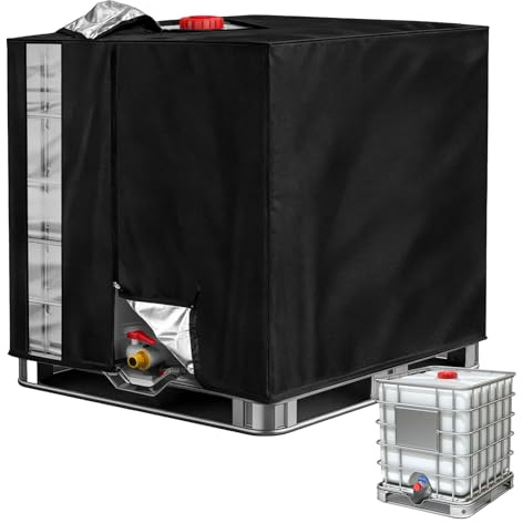 DBREAKS IBC Tank Abdeckung 1000L Regenwassertank 120x100x116cm, Schwarz | Wasserdicht Anti-UV Staubdicht, mit Transparenter Folien-Sichtbereich, Reißverschluss, IBC Container Zubehör