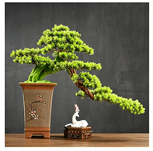 ZYJIX Artificial Bonsai Tree 21 Inches Potted Faux Pine Tree with Ceramic Vase for Indoor/Outdoor Decoration