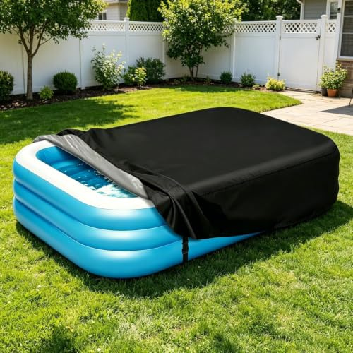 Bâche de piscine gonflable rectangulaire en tissu Oxford 420D avec corde de traction et boucle, protection UV, coupe-vent, anti-poussière, pour piscine gonflable rectangulaire (305 x 183 x 56 cm)