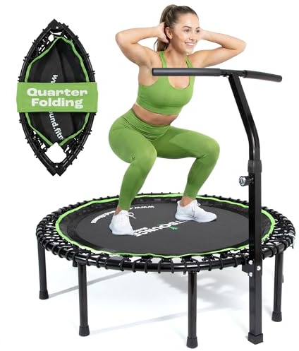 MXL Just Bounce 44 Bungee Rebounder, Premium Quarter-Folding Mini Trampoline for Adults with Handle, Silent & Low-Impact Bounce, Perfect for Indoor, T-Bar for Stability, 36 Bungees, 440 lbs Capacity