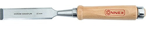 Connex COX861022 Stechbeitel mit Ulmer Heft aus Weißbuche und Chrom-Vanadium-Klinge mit Seitenfase, Breite 22 mm